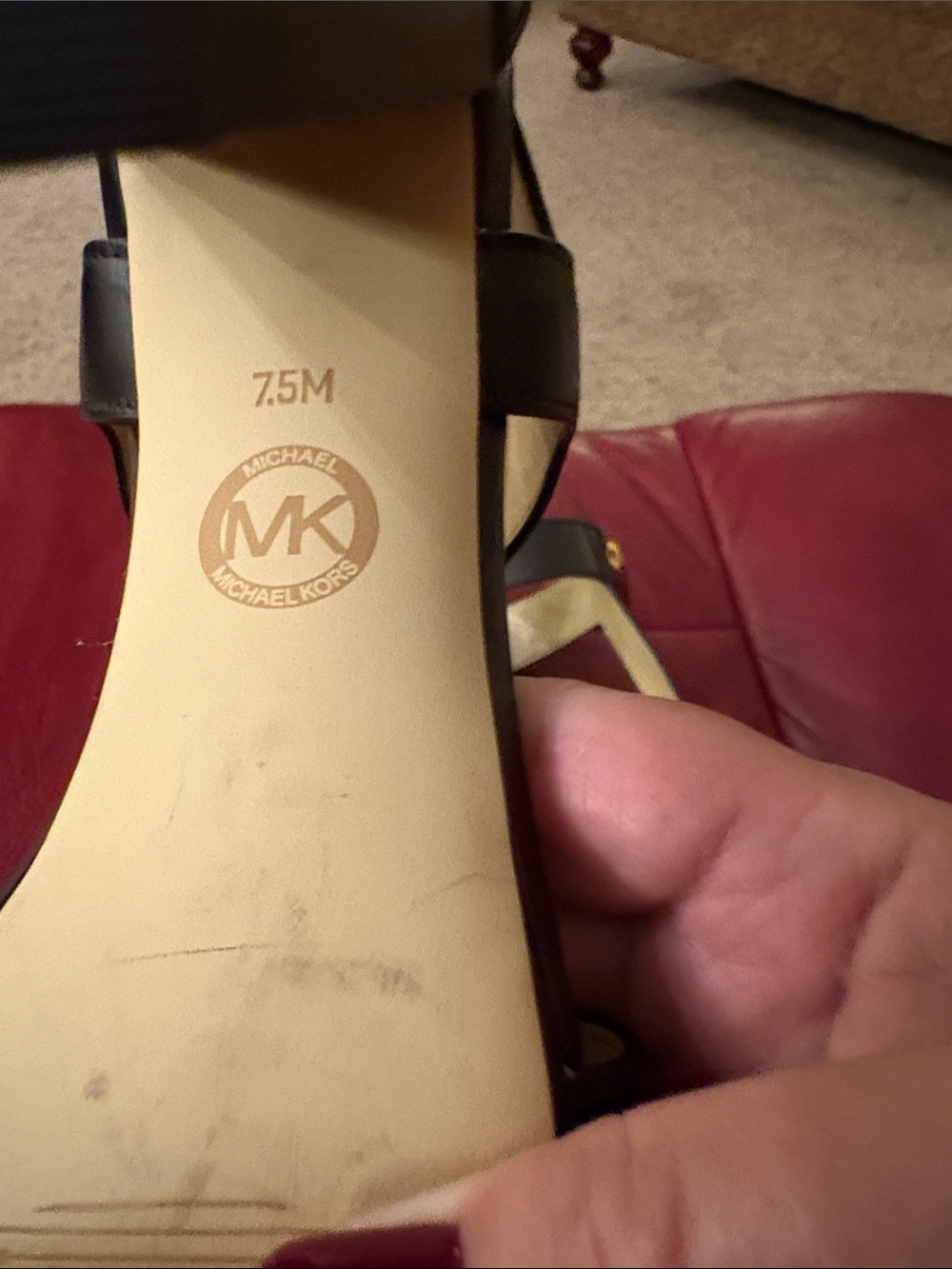 Michael Kors Black Leather T-Strap Heels with Gold Zipper Accent 7.5 M - Picture 6 of 9